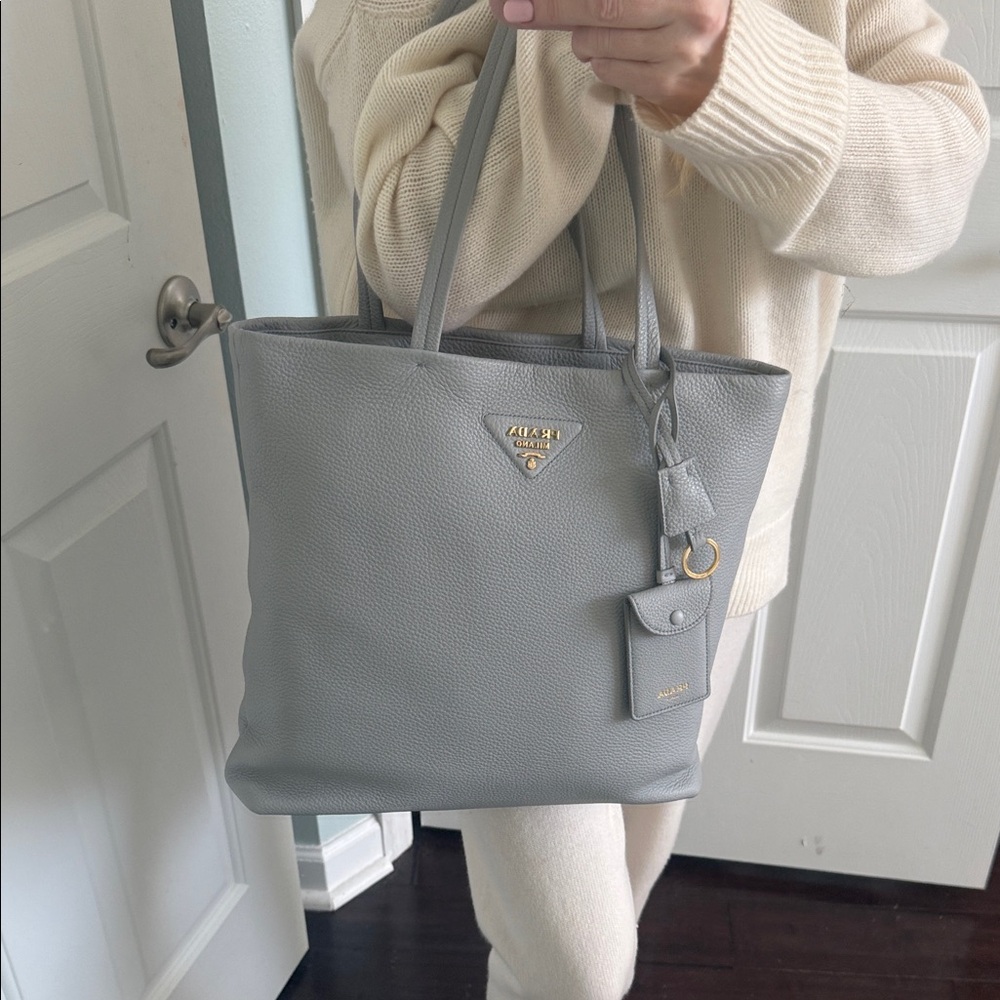 Prada Light Gray Leather Tote